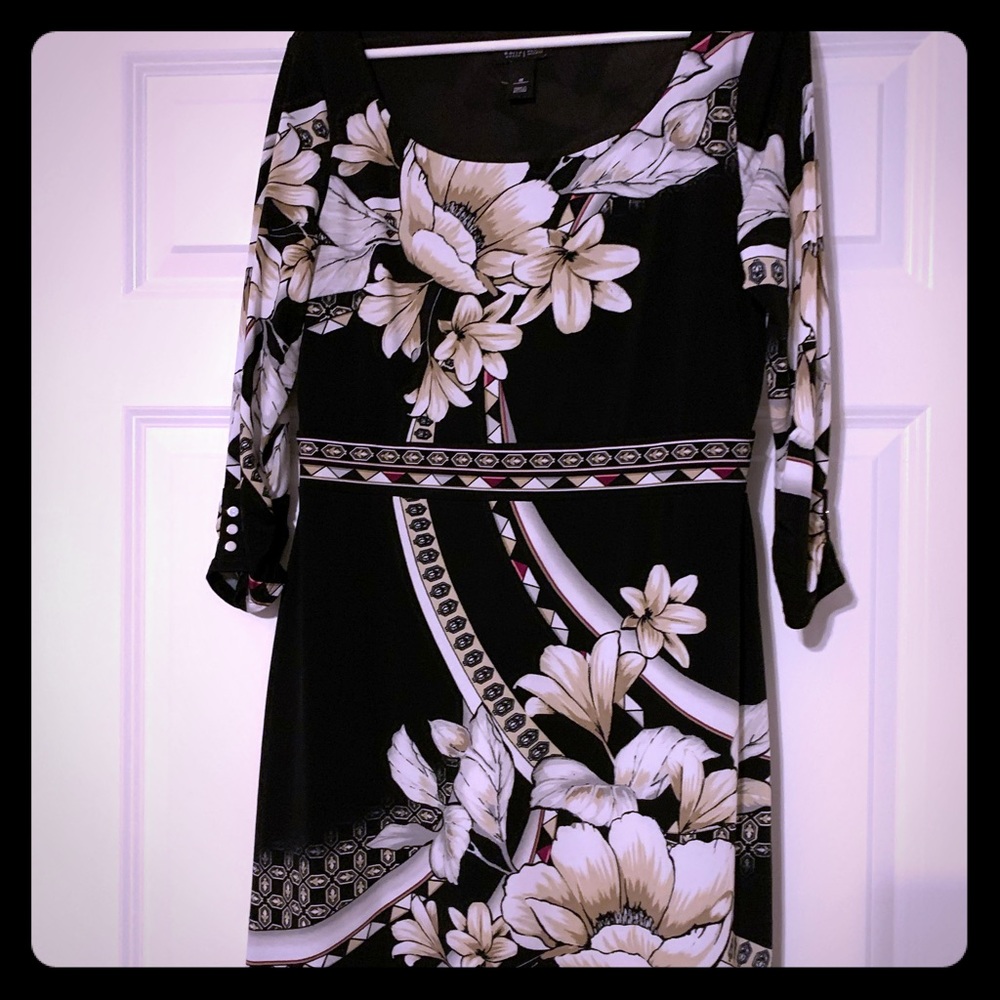 WHBM black flowered knee length dress